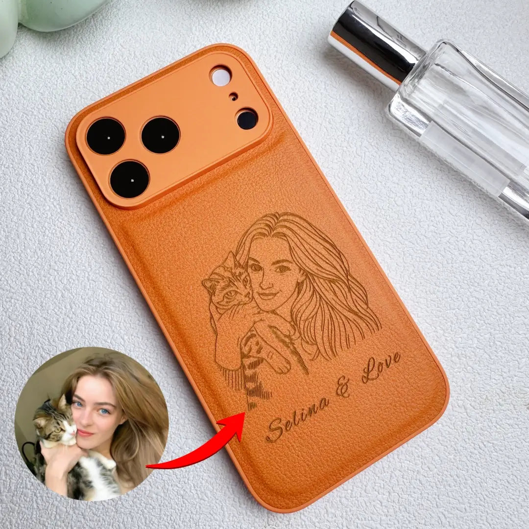 Custom Photo Line Art Case-Pebbled Leather