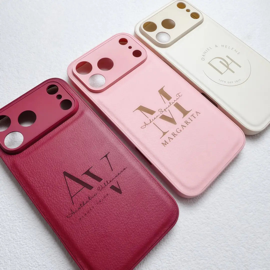 Custom Name Logo Engraved Phone Case – Pebbled Leather