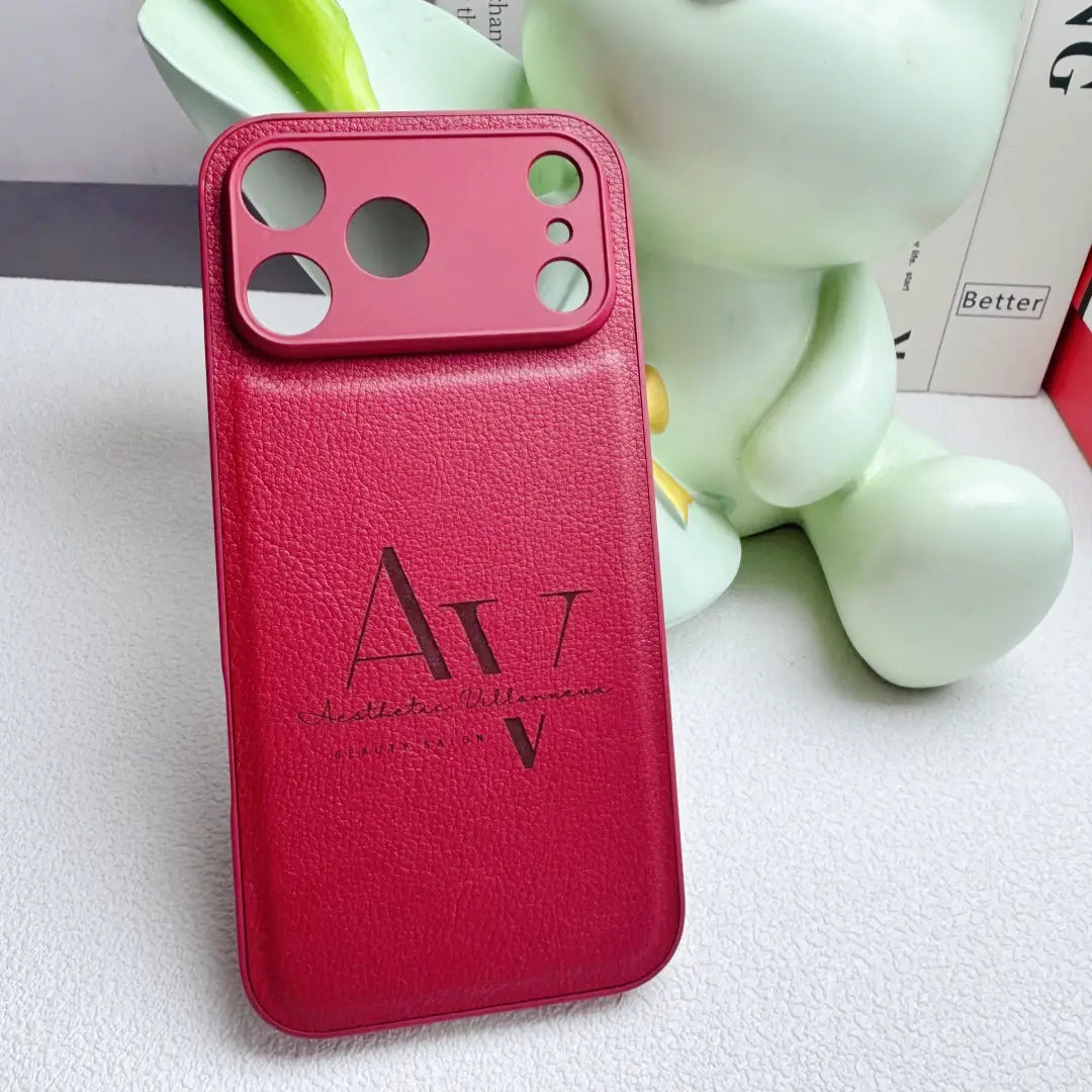 Custom Name Logo Engraved Phone Case – Pebbled Leather