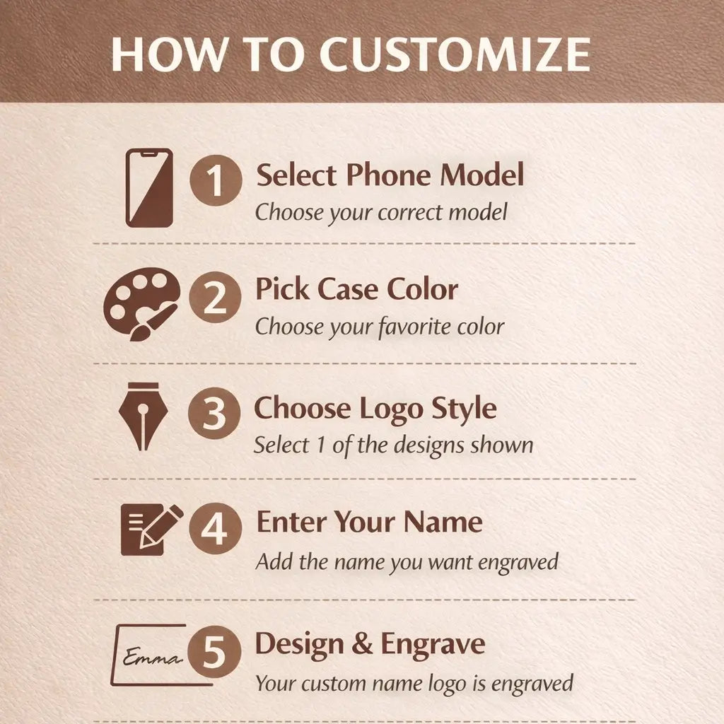 Custom Name Logo Engraved Phone Case – Pebbled Leather