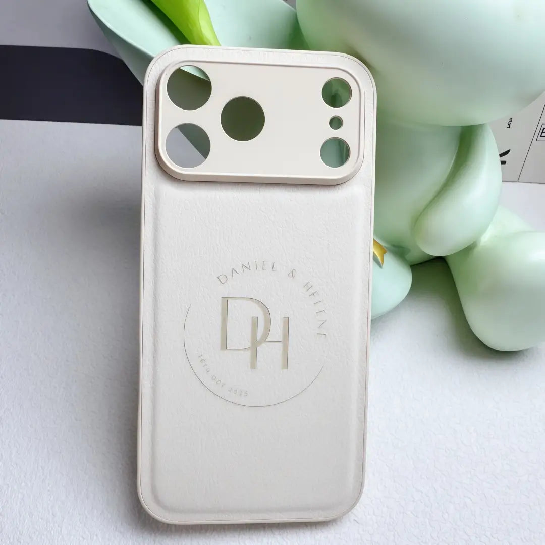 Custom Name Logo Engraved Phone Case – Pebbled Leather