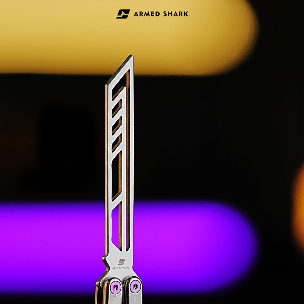 Armed Shark Krake Raken Titanium Silvery balisong trainer