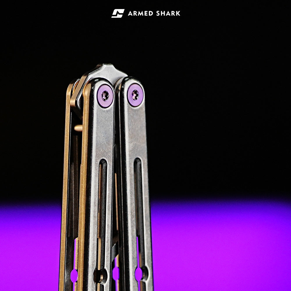 Armed Shark Krake Raken Titanium Silvery balisong trainer