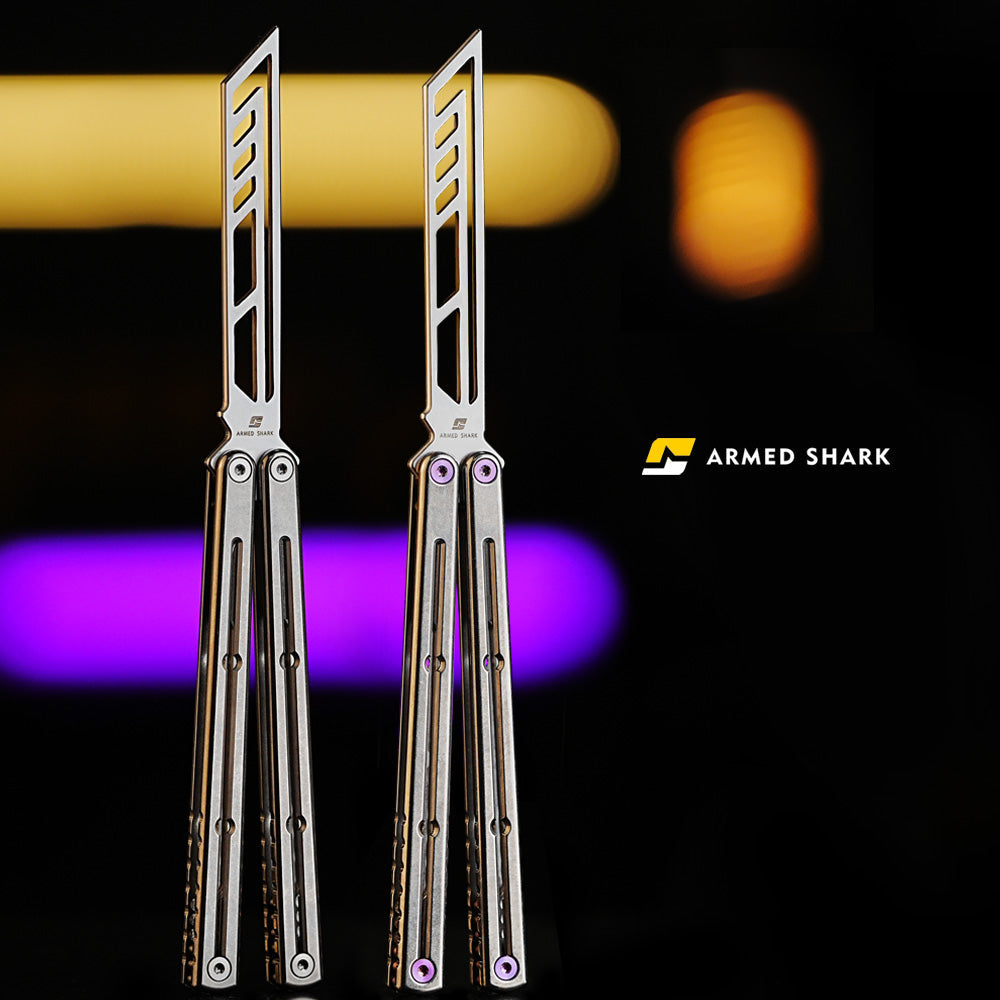 Armed Shark Krake Raken Titanium Silvery balisong trainer